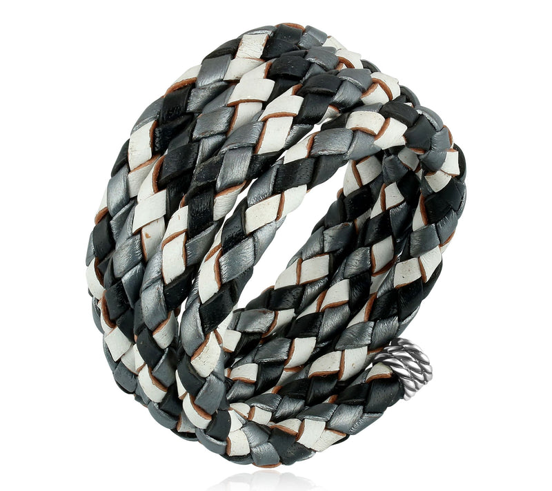 American West  Sterling Braided Leather Coil Wrap Bracelet — View 10