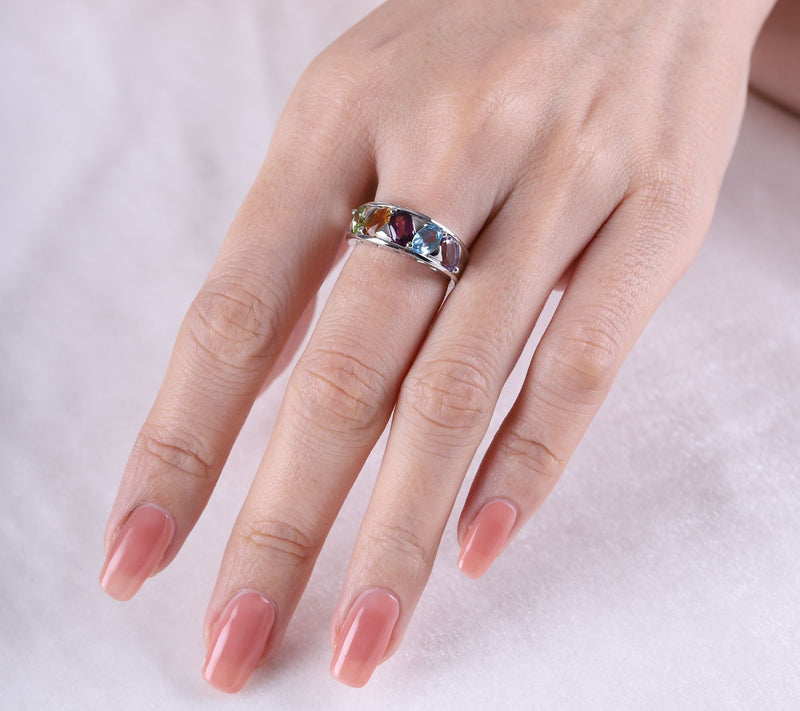 Ariva Sterling Silver Rainbow Gemstone Ring — View 4