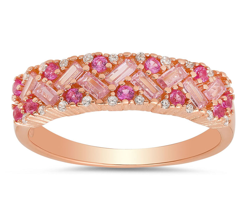 Diamonique Pink Ombre Baguette Cut Band Ring, Sterling Silver — View 5