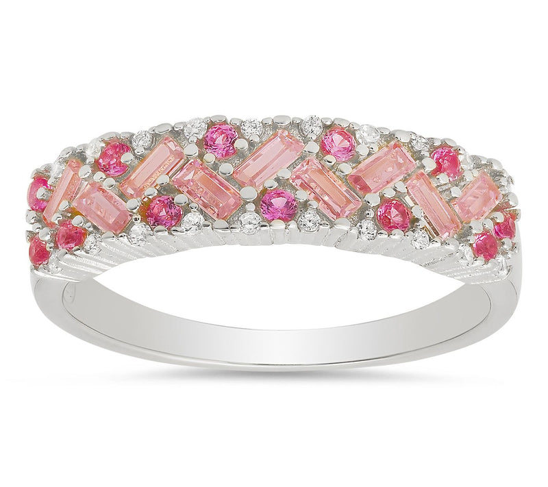 Diamonique Pink Ombre Baguette Cut Band Ring, Sterling Silver — View 6