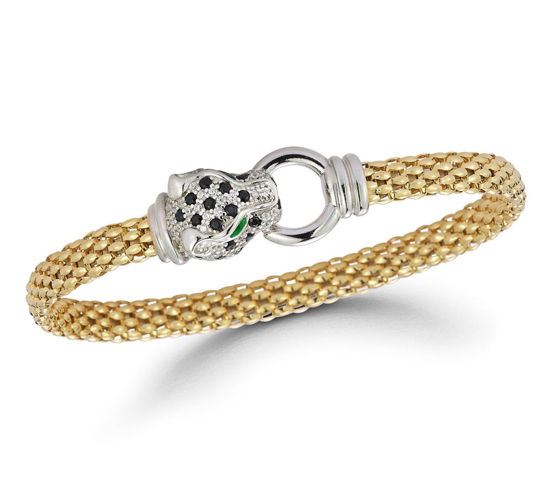 Italian Silver Pave Jaguar Oval Popcorn Bangle,Sterling — Main view