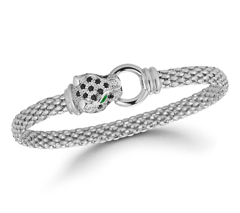 Italian Silver Pave Jaguar Oval Popcorn Bangle,Sterling — View 7