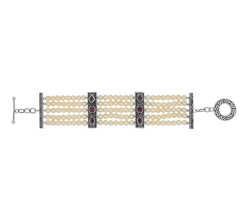 Sterling Silver Cultured Pearl & Indian Ruby Bracelet — View 3