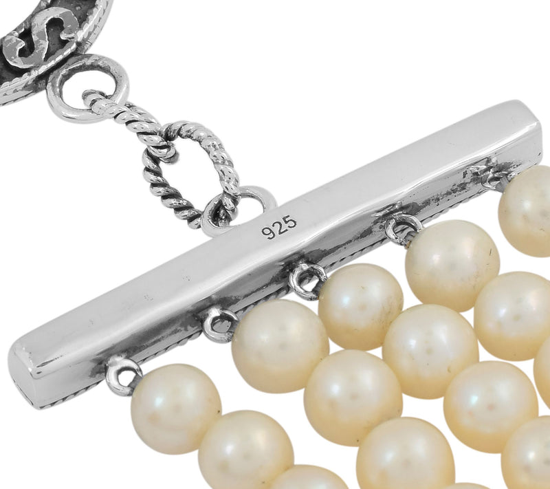 Sterling Silver Cultured Pearl & Indian Ruby Bracelet — View 5