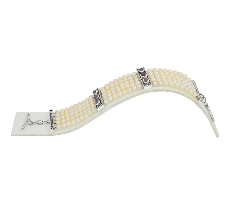 Sterling Silver Cultured Pearl & Indian Ruby Bracelet — View 2