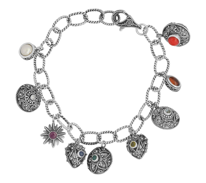 Artisan Crafted Sterling Silver Multi-GemstonesCharm Bracelet — View 7