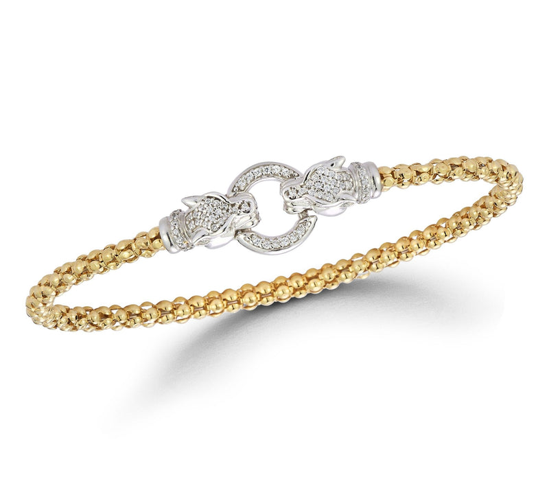Italian Silver Pave Jaguar Popcorn Link Bangle,Sterling — Main view