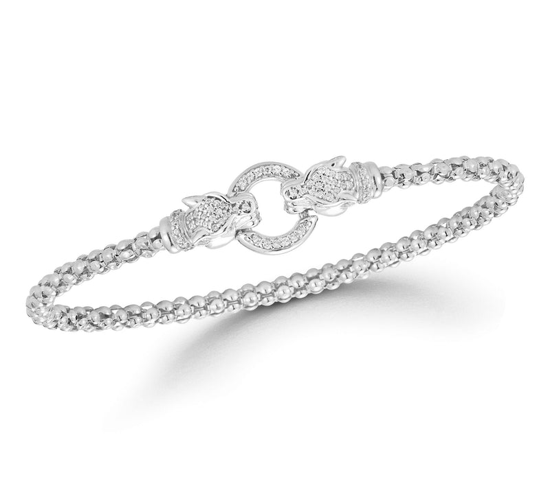 Italian Silver Pave Jaguar Popcorn Link Bangle,Sterling — View 7