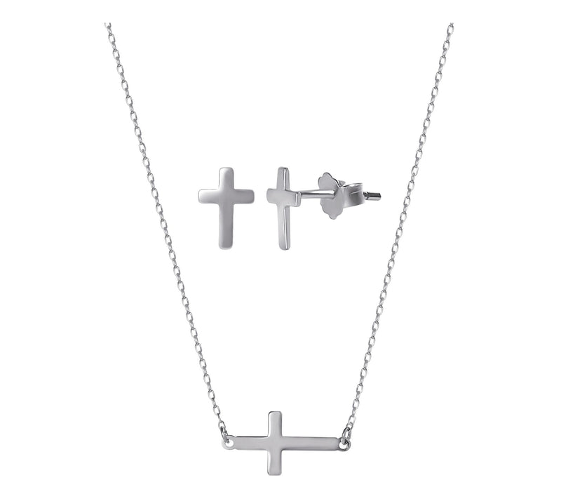 Silver Style Cross Earrings and Necklace Set, Sterling — View 3