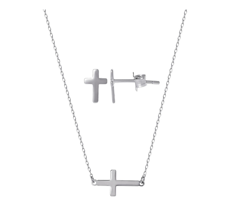 Silver Style Cross Earrings and Necklace Set, Sterling — Main view