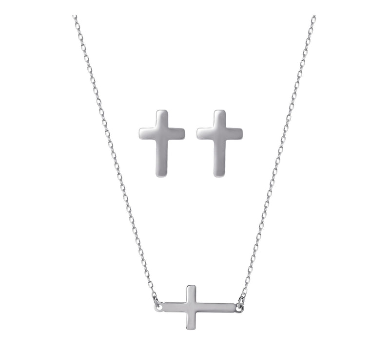 Silver Style Cross Earrings and Necklace Set, Sterling — View 2