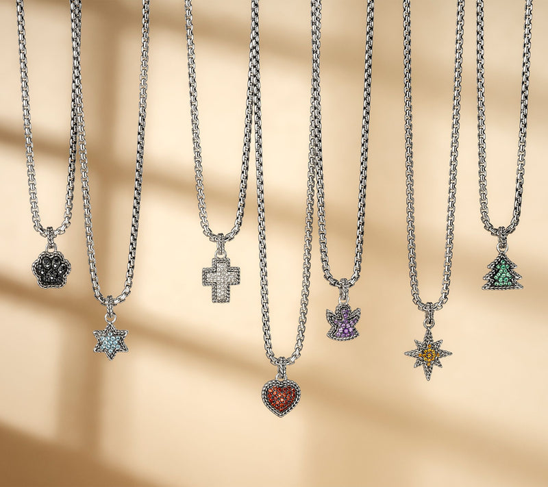 JAI Sterling Silver Pave Gemstone Symbols of Love Charm Necklace — View 10