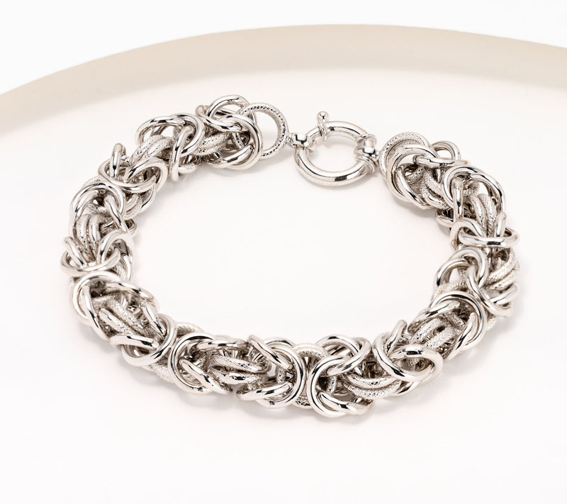 Silver Style Textured Byzantine Bracelet, Sterling, 23g — View 3