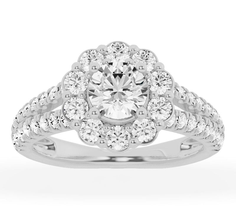 Fire Light 2.00 cttw Round Lab Grown Diamond Halo Ring, 14K — Main view