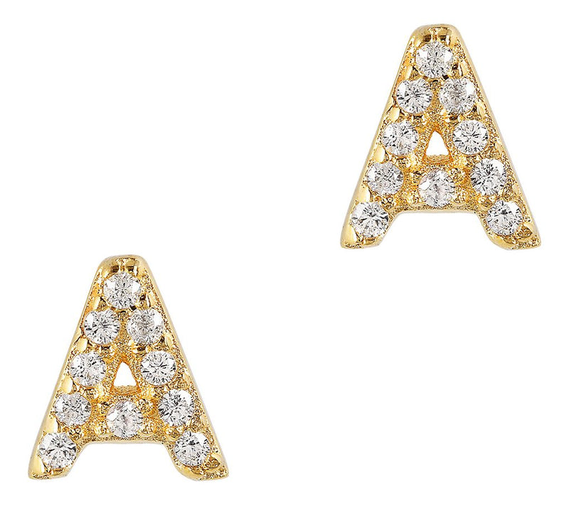 Diamonique Initial Stud Earrings, 14K Gold Plated — View 30