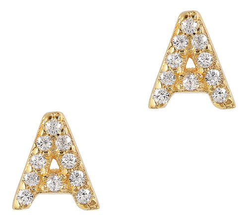 Diamonique Initial Stud Earrings, 14K Gold Plated — View 4