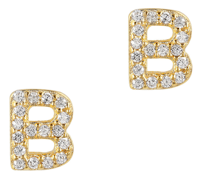 Diamonique Initial Stud Earrings, 14K Gold Plated — View 31