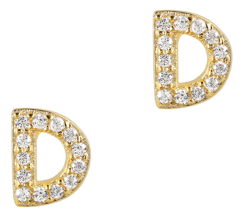 Diamonique Initial Stud Earrings, 14K Gold Plated — View 33