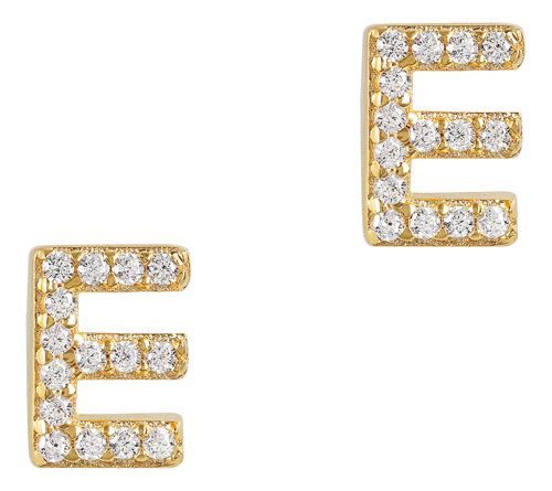 Diamonique Initial Stud Earrings, 14K Gold Plated — View 8