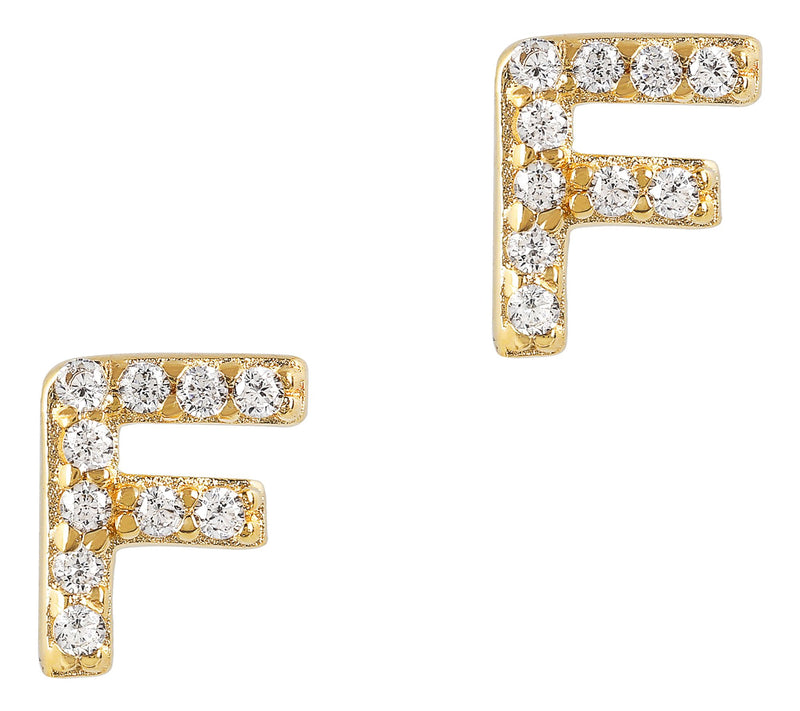 Diamonique Initial Stud Earrings, 14K Gold Plated — View 35