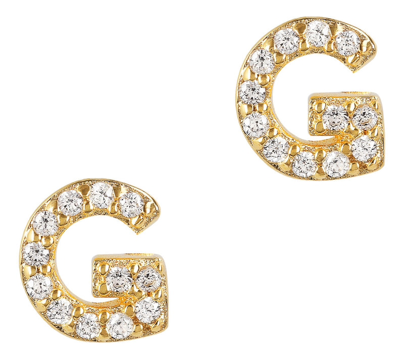 Diamonique Initial Stud Earrings, 14K Gold Plated — View 36