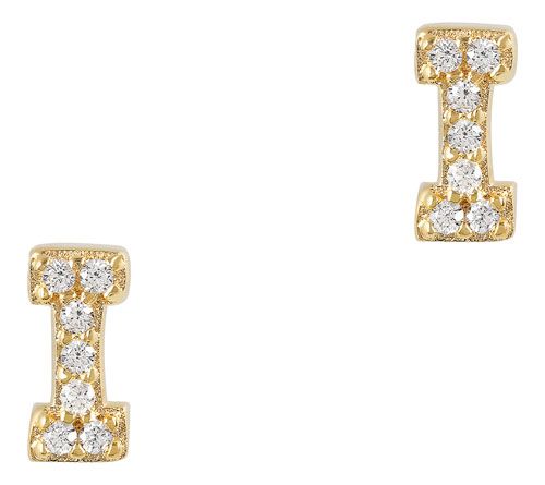 Diamonique Initial Stud Earrings, 14K Gold Plated — View 12