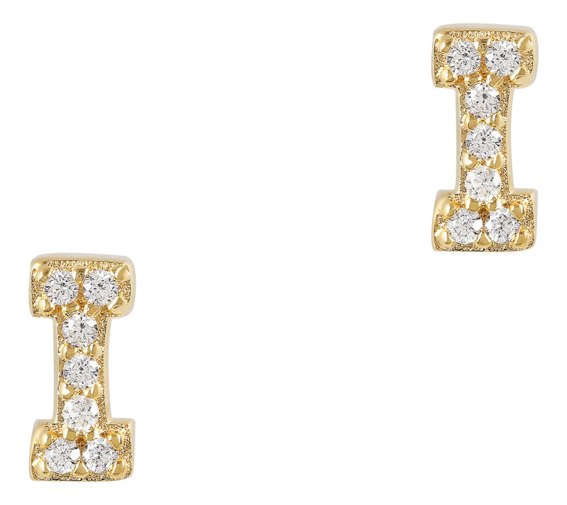Diamonique Initial Stud Earrings, 14K Gold Plated — View 38