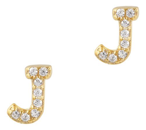 Diamonique Initial Stud Earrings, 14K Gold Plated — View 13