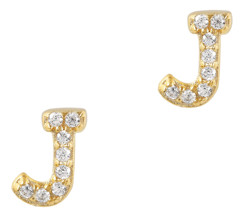 Diamonique Initial Stud Earrings, 14K Gold Plated — View 39
