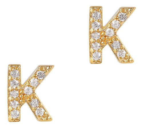 Diamonique Initial Stud Earrings, 14K Gold Plated — View 14