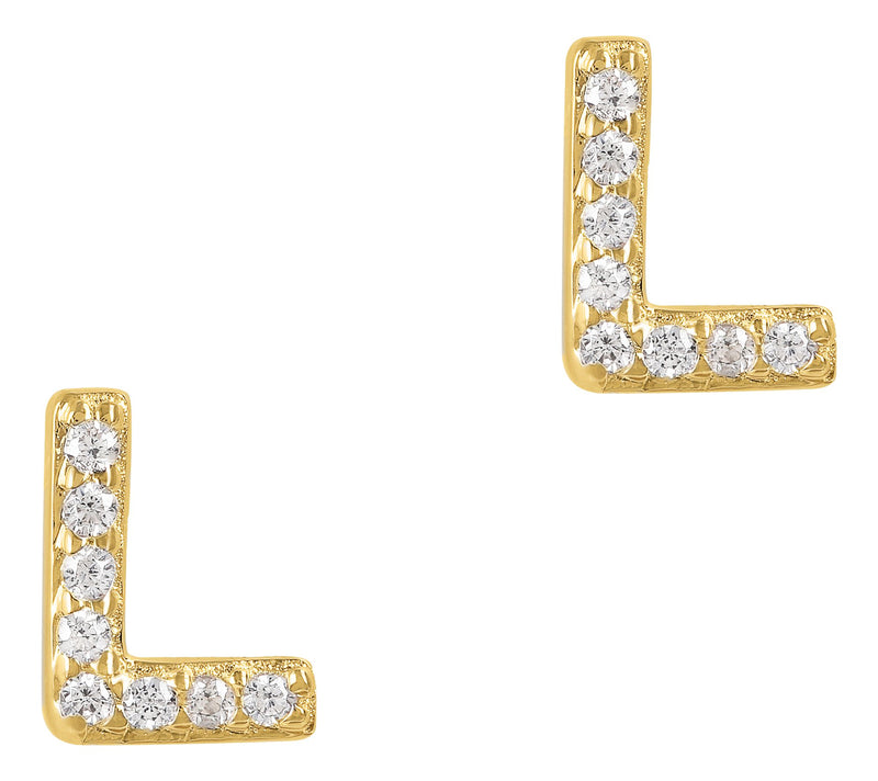 Diamonique Initial Stud Earrings, 14K Gold Plated — View 41