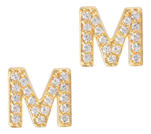 Diamonique Initial Stud Earrings, 14K Gold Plated — View 16