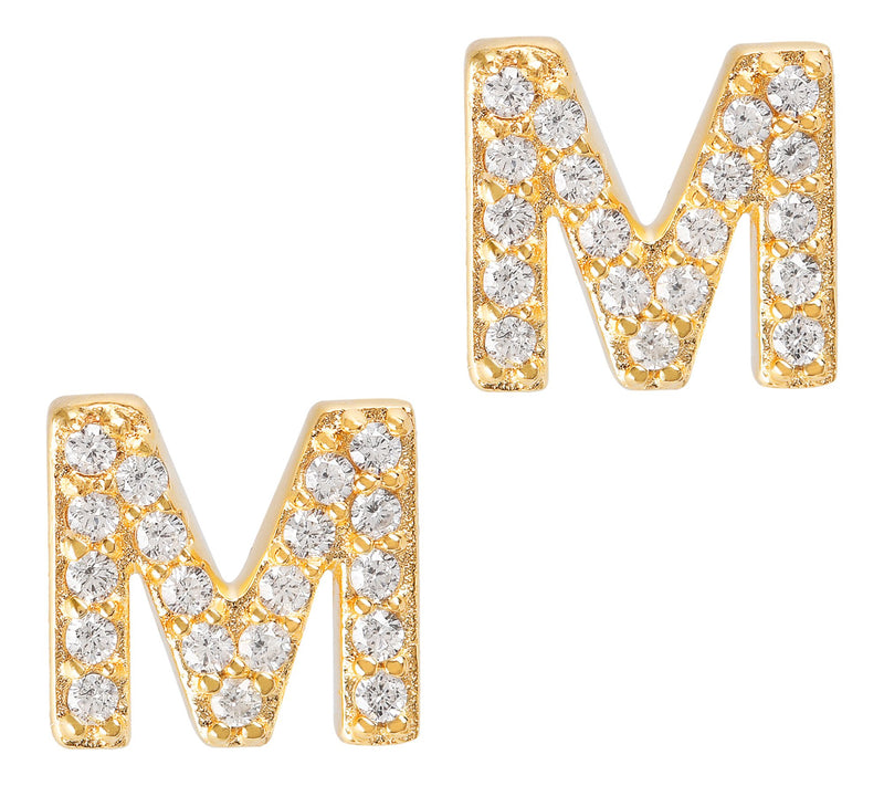 Diamonique Initial Stud Earrings, 14K Gold Plated — View 42