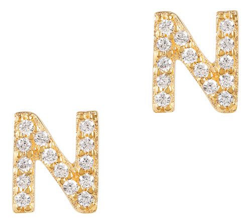 Diamonique Initial Stud Earrings, 14K Gold Plated — View 17