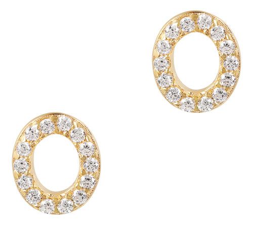 Diamonique Initial Stud Earrings, 14K Gold Plated — View 18