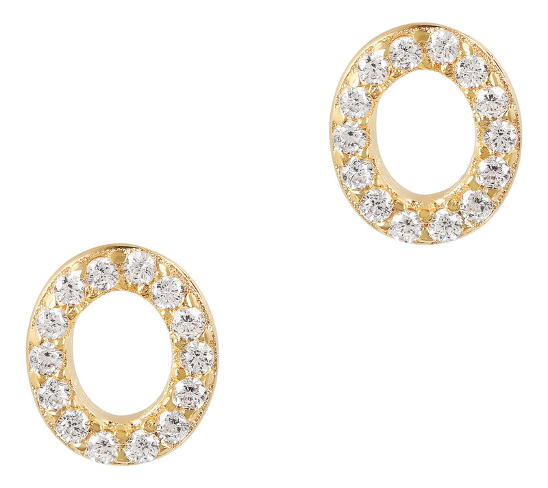 Diamonique Initial Stud Earrings, 14K Gold Plated — View 44