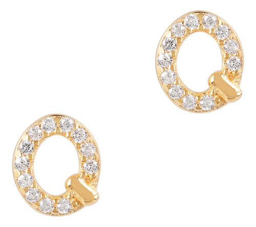 Diamonique Initial Stud Earrings, 14K Gold Plated — View 20