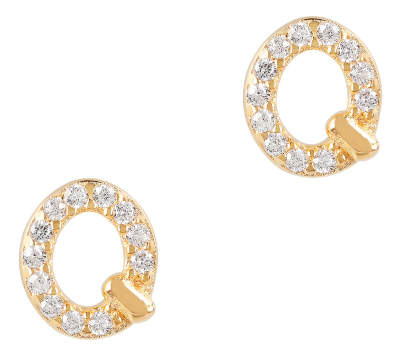 Diamonique Initial Stud Earrings, 14K Gold Plated — View 46