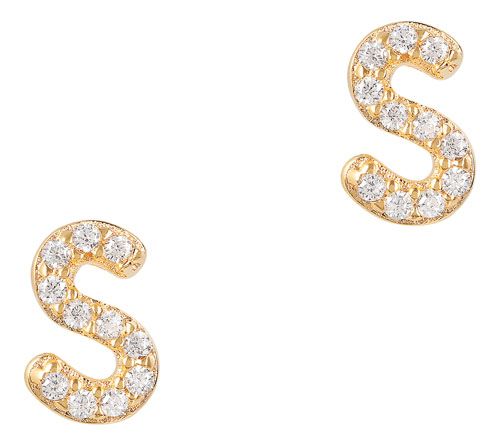 Diamonique Initial Stud Earrings, 14K Gold Plated — View 22