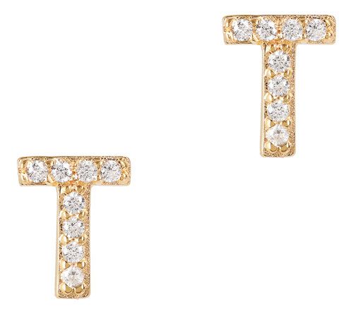 Diamonique Initial Stud Earrings, 14K Gold Plated — View 23