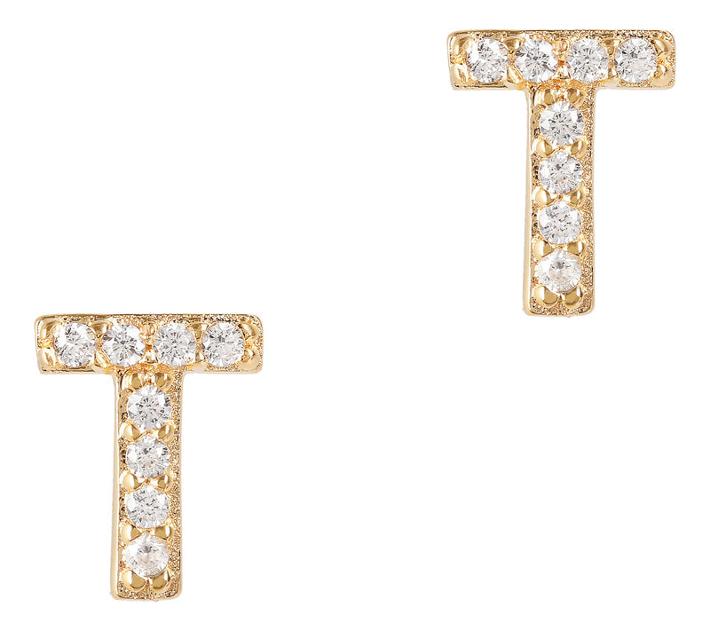 Diamonique Initial Stud Earrings, 14K Gold Plated — View 49