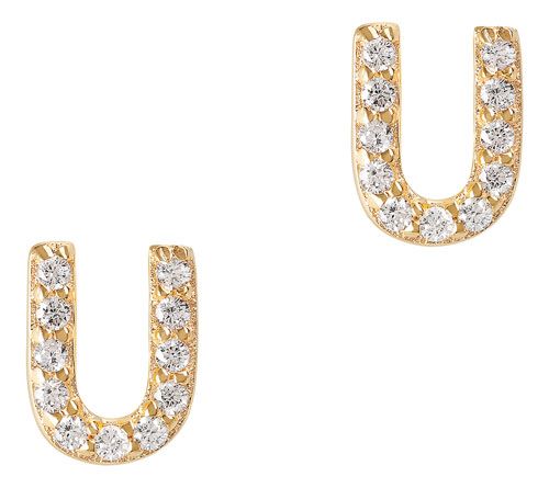 Diamonique Initial Stud Earrings, 14K Gold Plated — View 24