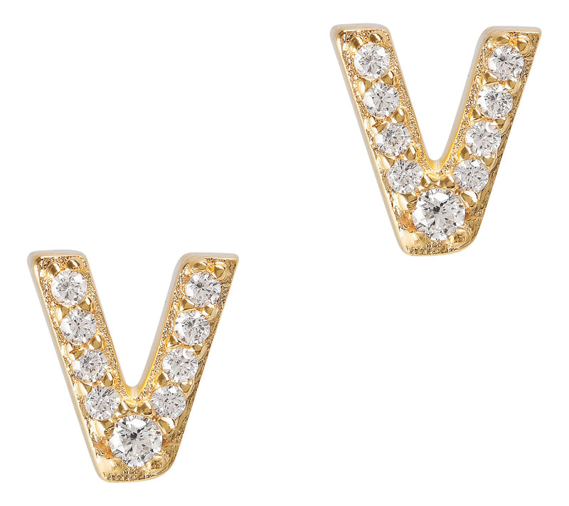 Diamonique Initial Stud Earrings, 14K Gold Plated — View 51