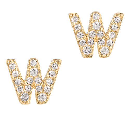 Diamonique Initial Stud Earrings, 14K Gold Plated — View 26