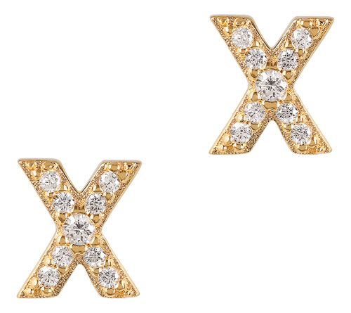 Diamonique Initial Stud Earrings, 14K Gold Plated — View 27