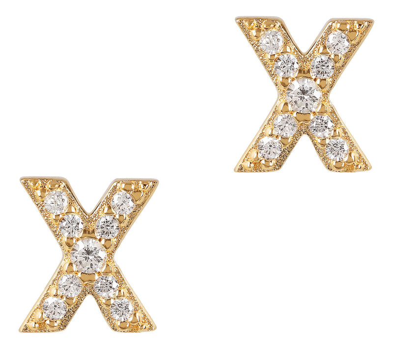 Diamonique Initial Stud Earrings, 14K Gold Plated — View 53