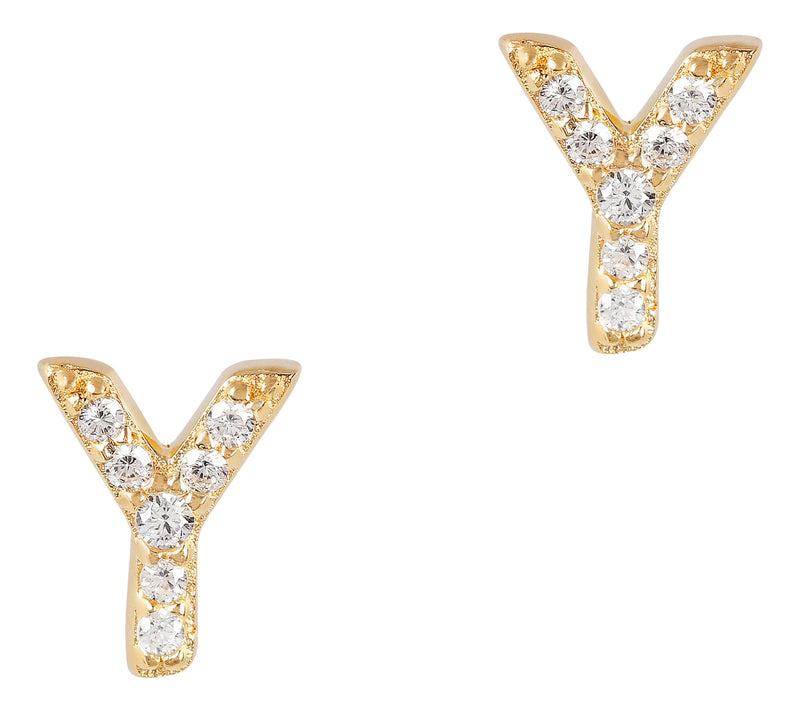 Diamonique Initial Stud Earrings, 14K Gold Plated — View 54