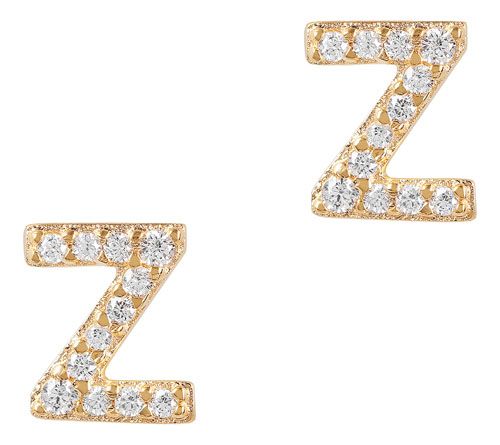 Diamonique Initial Stud Earrings, 14K Gold Plated — View 29