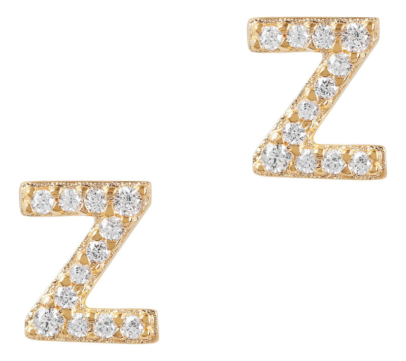 Diamonique Initial Stud Earrings, 14K Gold Plated — View 55