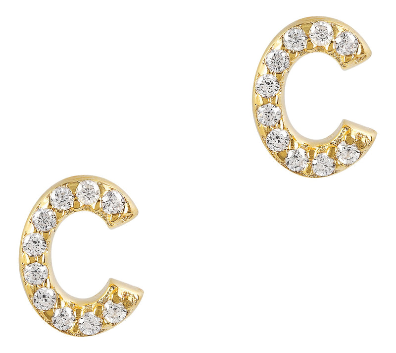 Diamonique Initial Stud Earrings, 14K Gold Plated — Main view